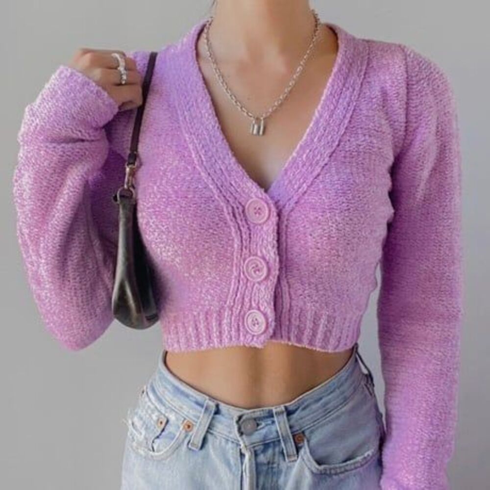 Urban Outfitters cropped purple lavender knit cardigan